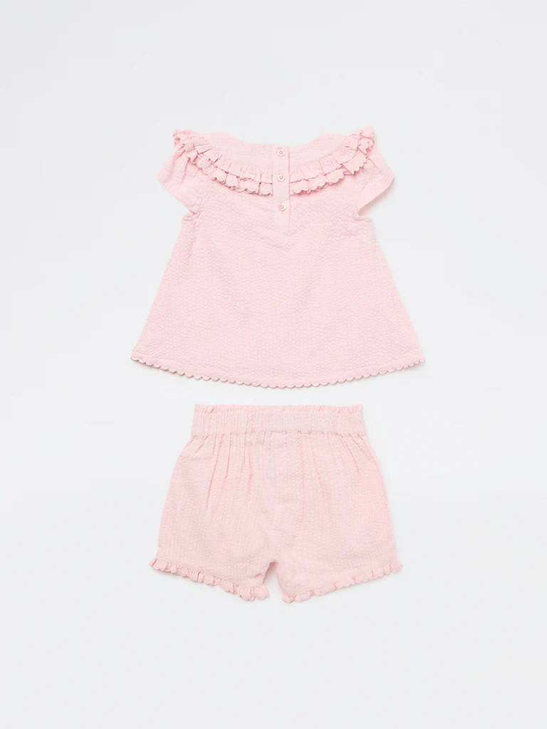 HOP Baby Girls Pink Floral Cotton Top and Shorts Set - Image 4