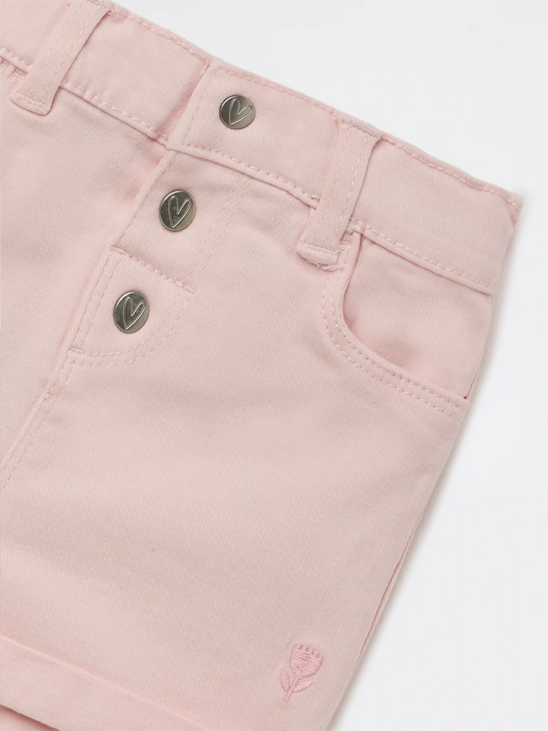HOP Baby Girls Pink High-Rise Denim Shorts - Image 5