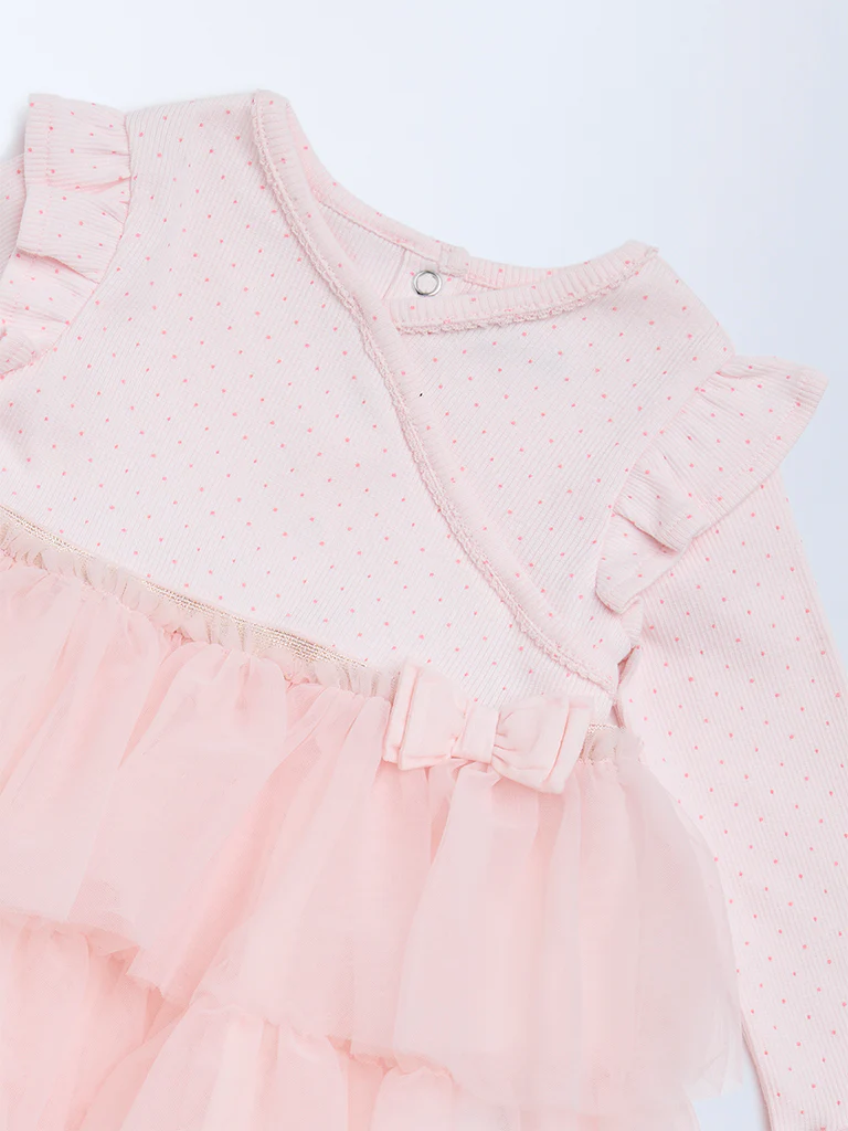 HOP Baby Girls Pink Printed Cotton-Blend Tiered Dress - Image 4