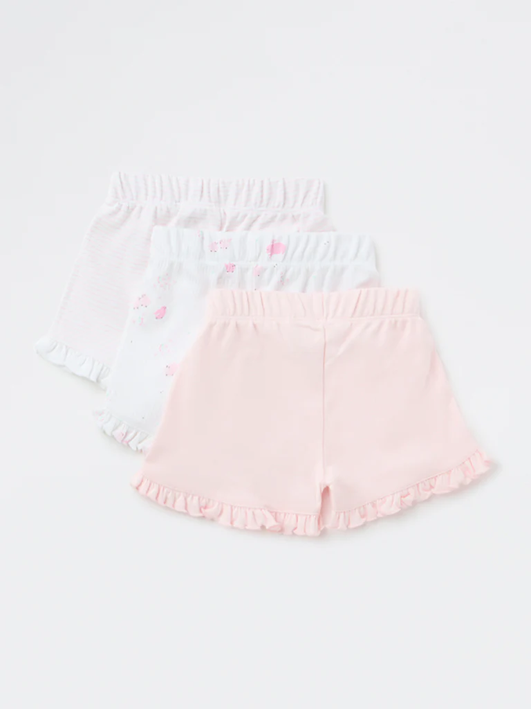 HOP Baby Girls Pink Printed Cotton Shorts - Pack of 3 - Image 2