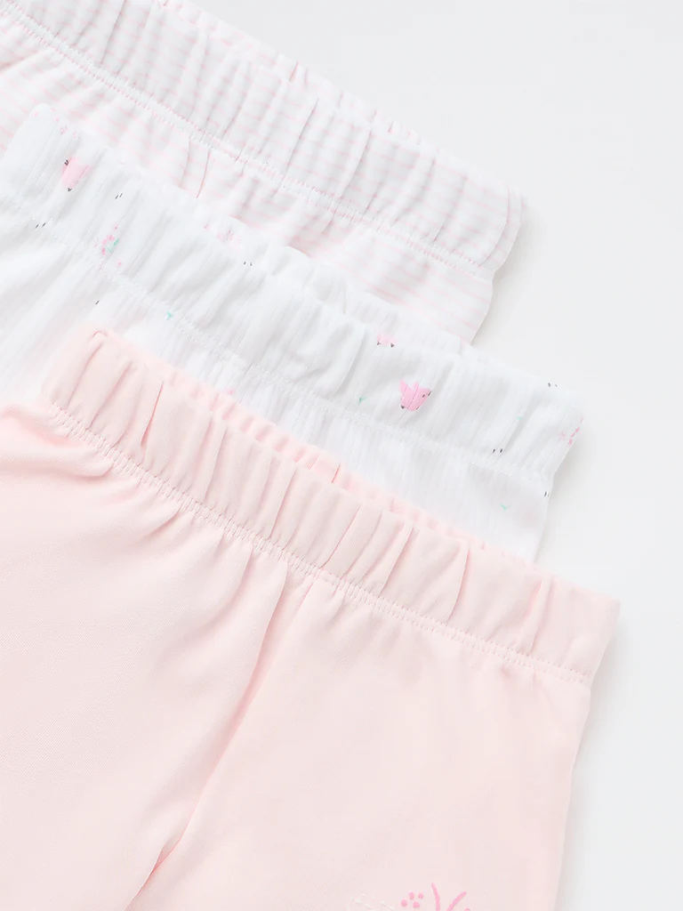 HOP Baby Girls Pink Printed Cotton Shorts - Pack of 3 - Image 3