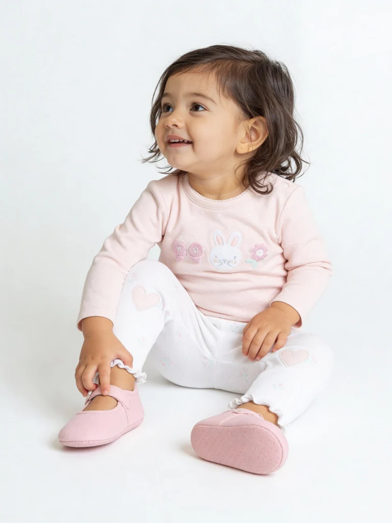 HOP Baby Girls Pink Printed Cotton T-Shirt and Pants Set