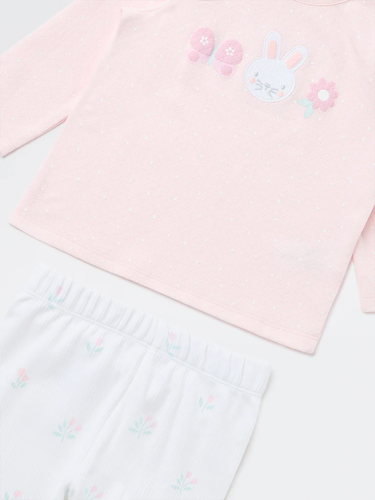 HOP Baby Girls Pink Printed Cotton T-Shirt and Pants Set - Image 4