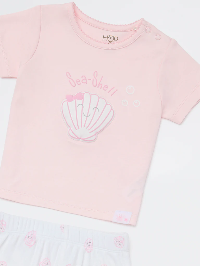 HOP Baby Girls Pink Printed Cotton T-Shirt and Pants Set - Image 4