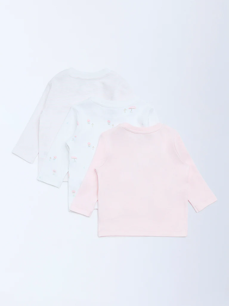HOP Baby Girls Pink Printed Cotton T-Shirts - Pack of 3 - Image 3