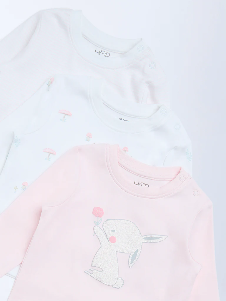 HOP Baby Girls Pink Printed Cotton T-Shirts - Pack of 3 - Image 4