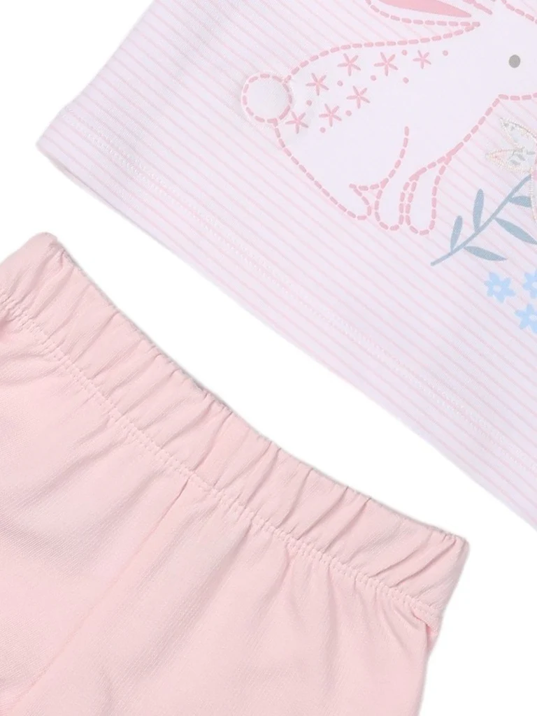 HOP Baby Girls Pink Printed Cotton Top and Shorts Set - Image 3
