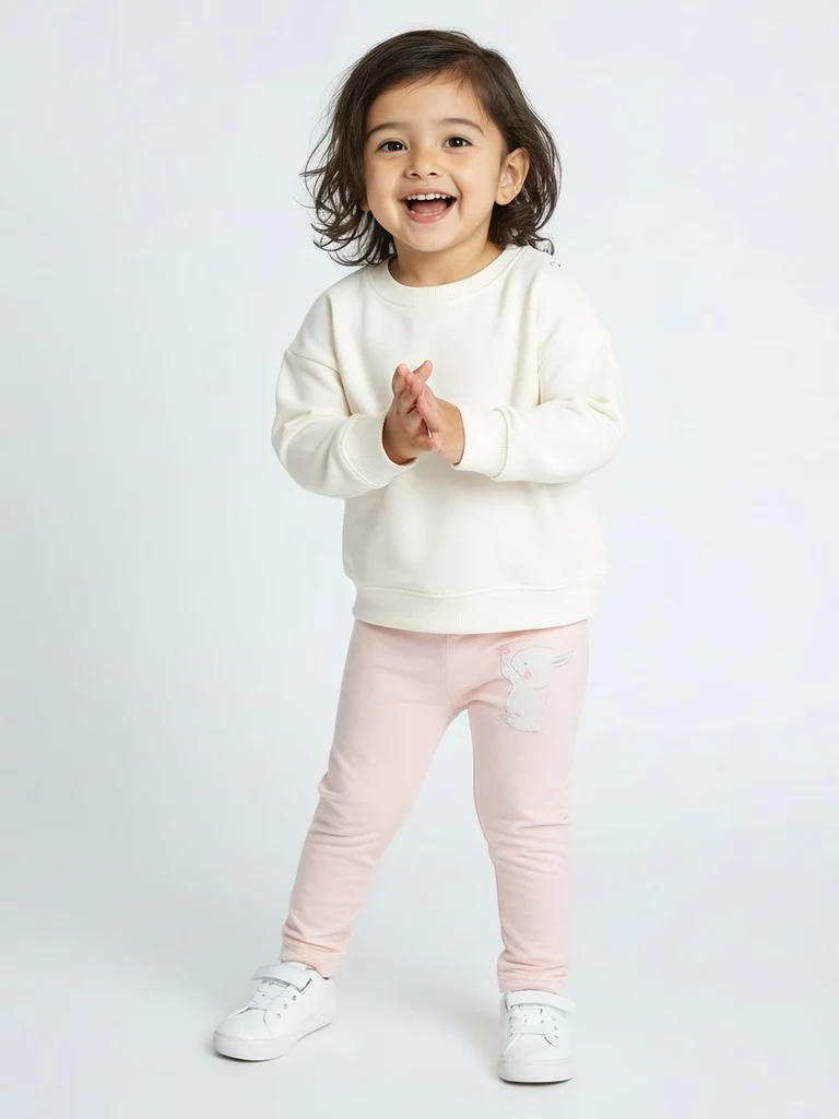HOP Baby Girls Pink Printed High-Rise Cotton Pants - Pack of 3