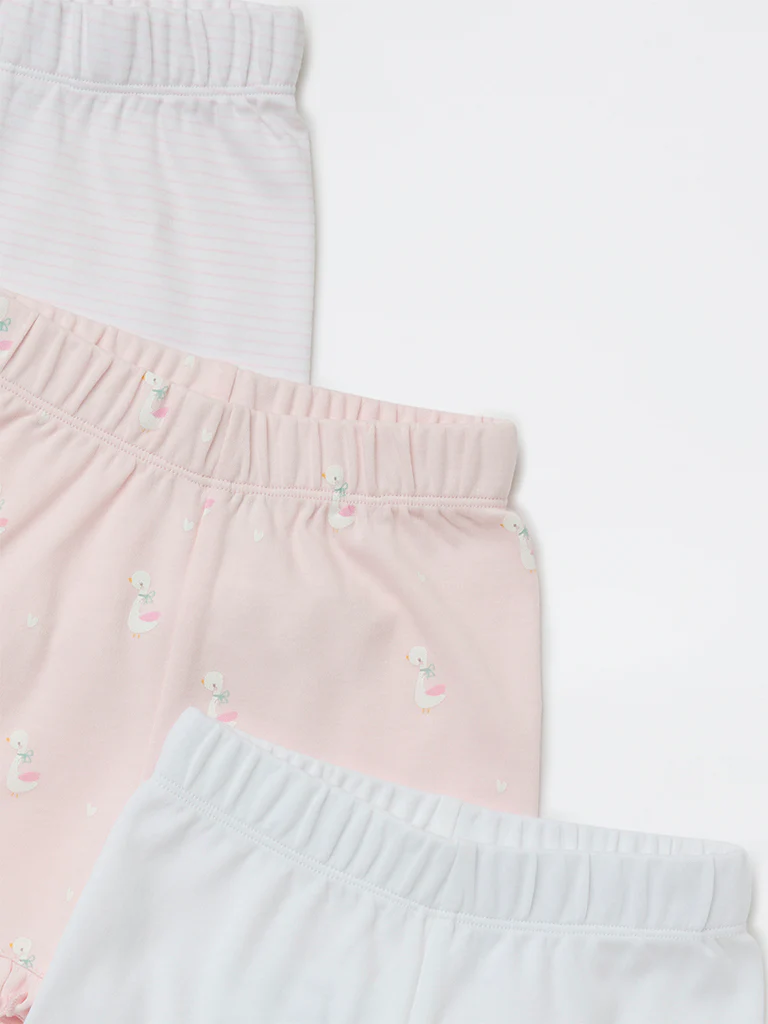 HOP Baby Girls Pink Printed High-Rise Cotton Shorts - Pack of 3 - Image 4