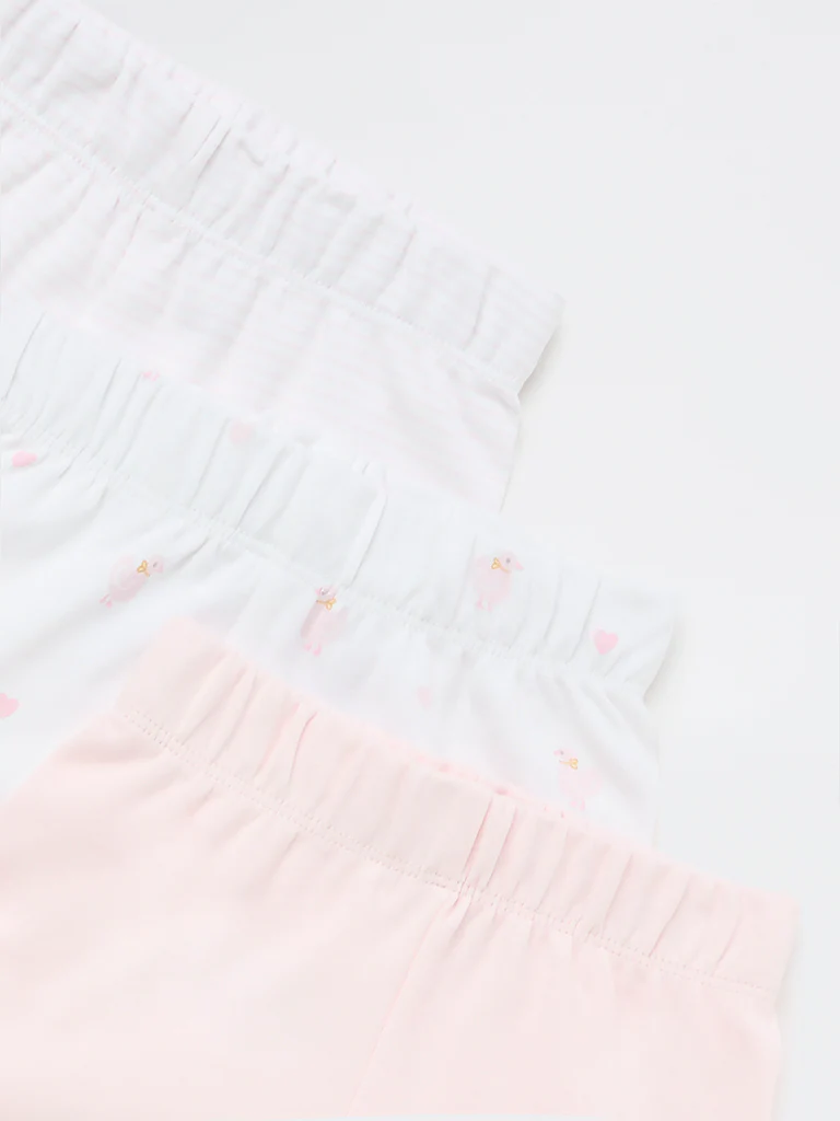 HOP Baby Girls Pink Printed High-Rise Cotton Shorts - Pack of 3 - Image 4