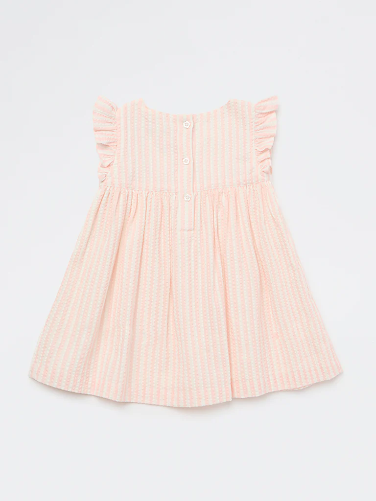 HOP Baby Girls Pink Seersucker Textured A-Line Cotton Dress - Image 2