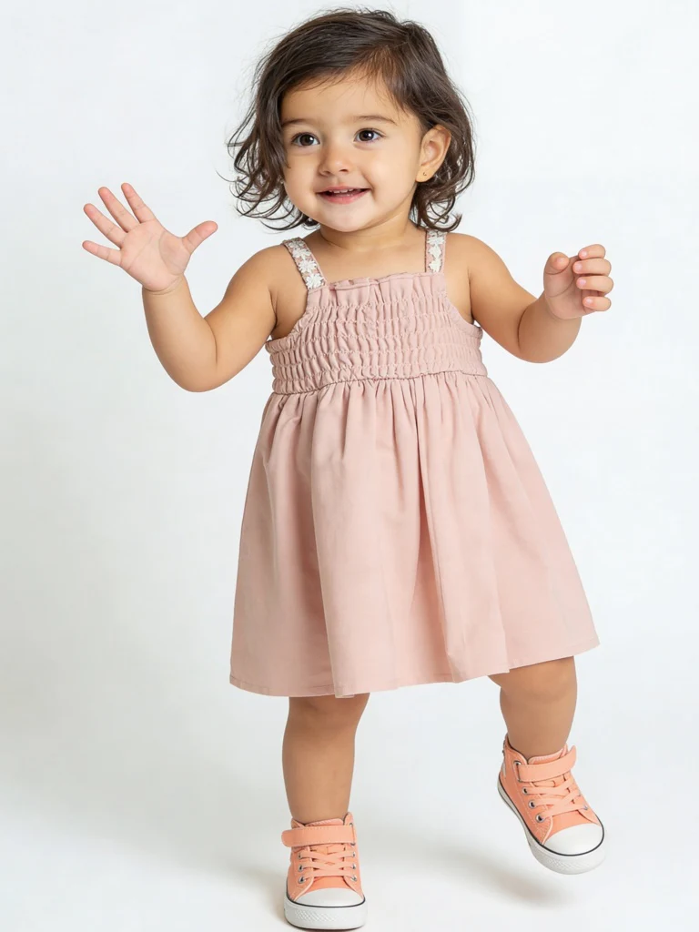 HOP Baby Girls Pink Smocked Cotton-Blend A-Line Dress