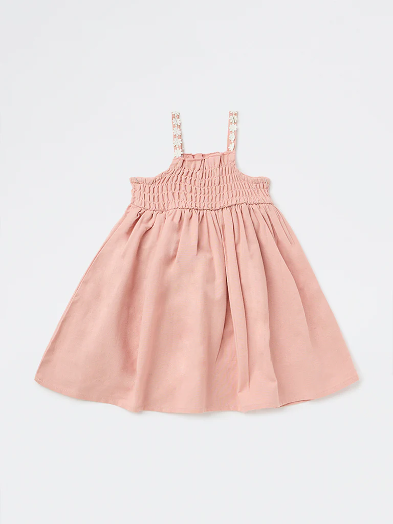 HOP Baby Girls Pink Smocked Cotton-Blend A-Line Dress - Image 2