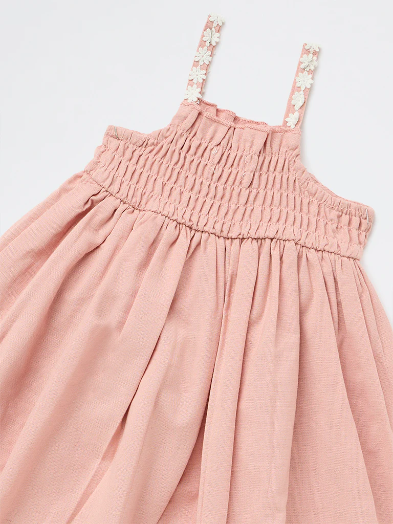 HOP Baby Girls Pink Smocked Cotton-Blend A-Line Dress - Image 4