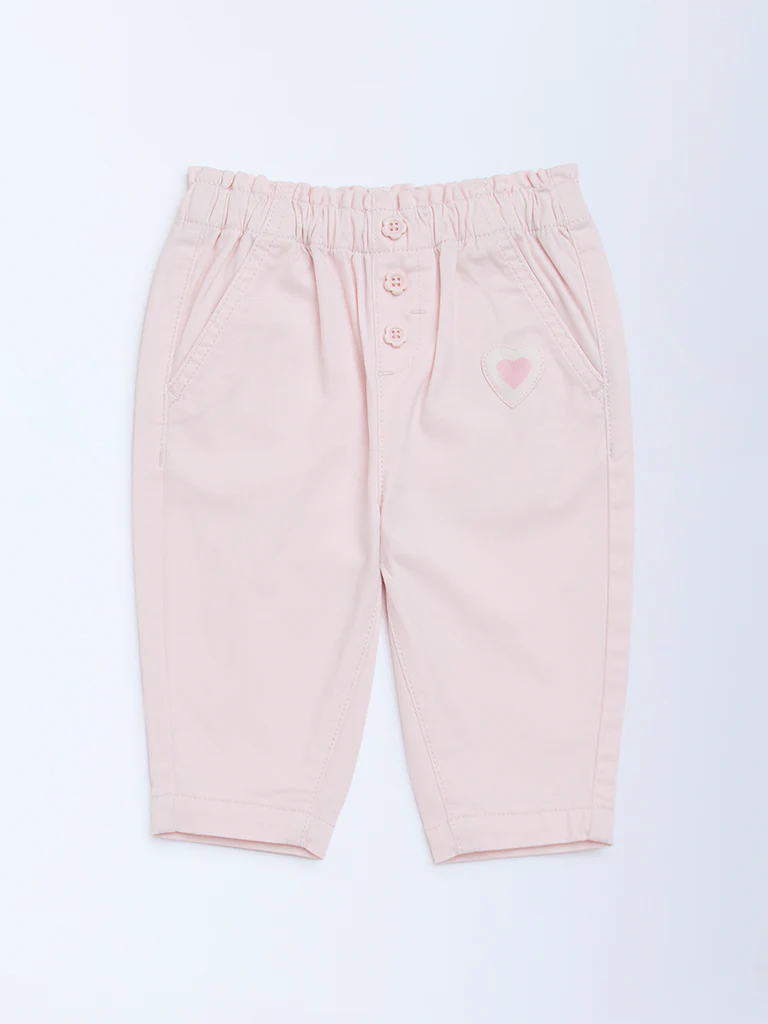 HOP Baby Girls Pink Solid High-Rise Cotton-Blend Pants - Image 3