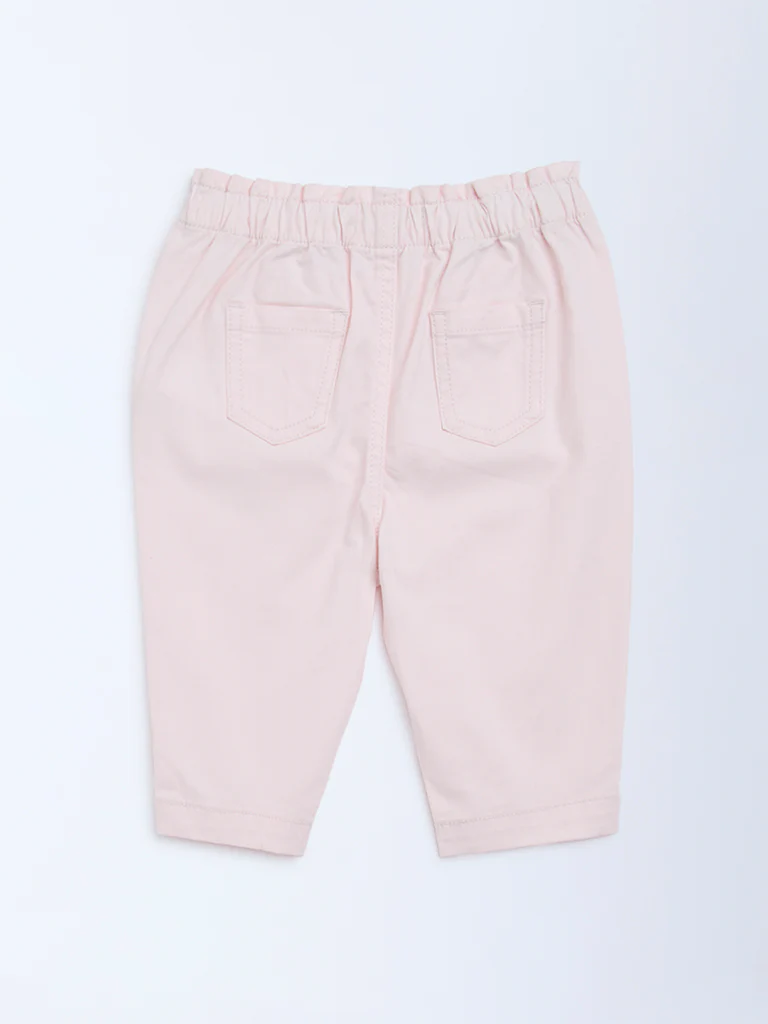 HOP Baby Girls Pink Solid High-Rise Cotton-Blend Pants - Image 4