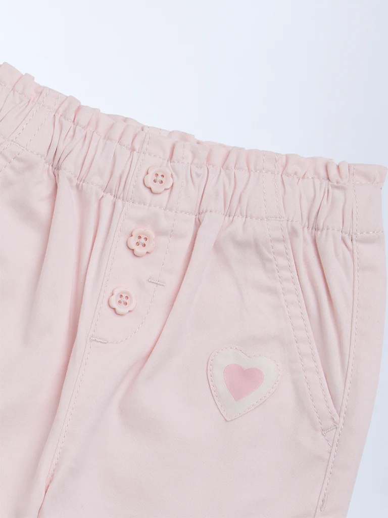 HOP Baby Girls Pink Solid High-Rise Cotton-Blend Pants - Image 5