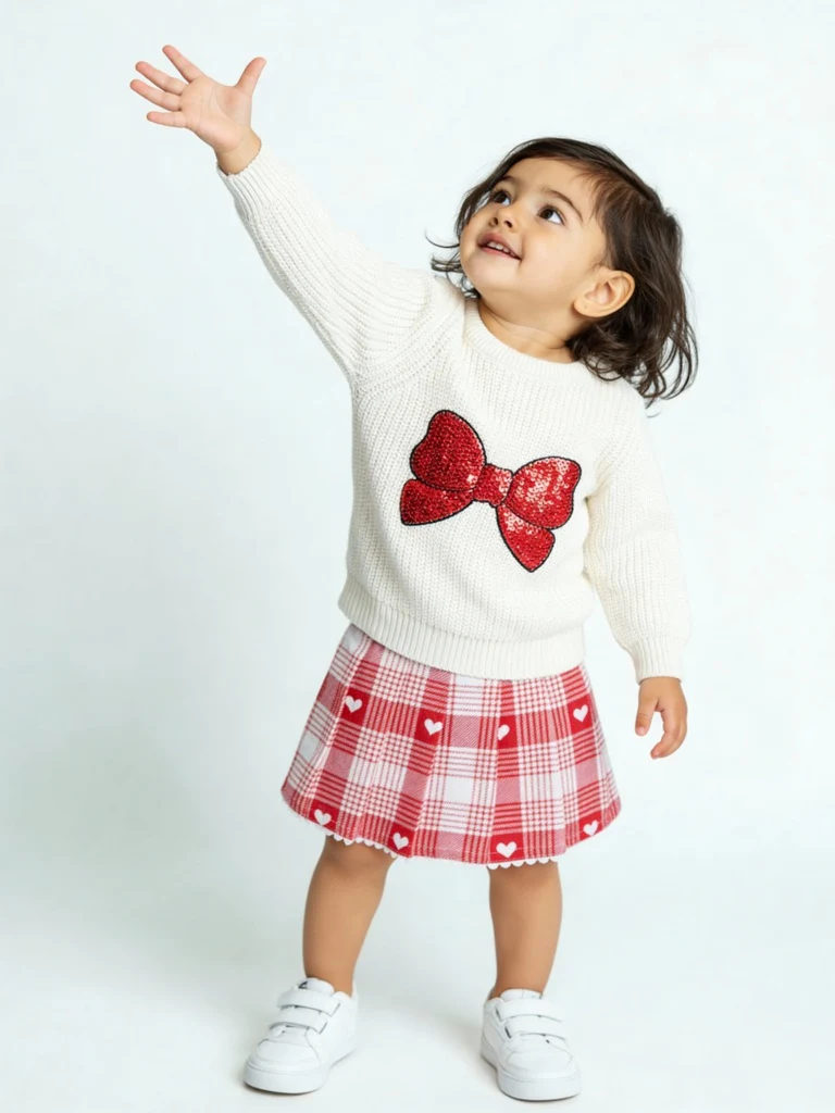 HOP Baby Girls Red Checkered High-Rise Cotton Skort