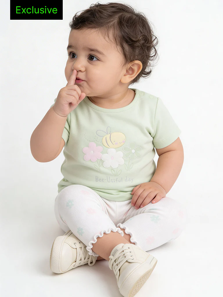 HOP Baby Girls Sage Floral Printed 2-Piece Cotton Set