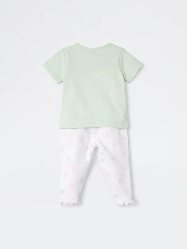 HOP Baby Girls Sage Floral Printed 2-Piece Cotton Set - Image 3