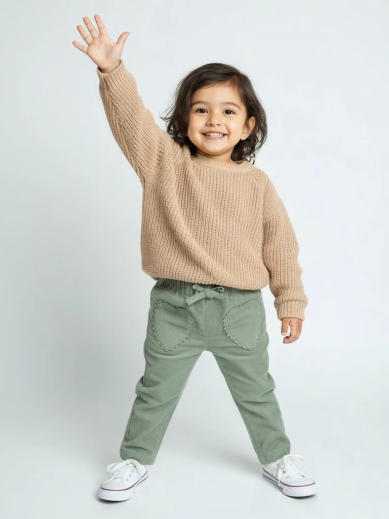 HOP Baby Girls Sage High-Rise Corduroy Trousers
