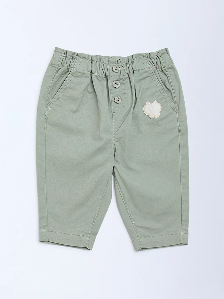 HOP Baby Girls Sage Solid High-Rise Cotton-Blend Pants - Image 3