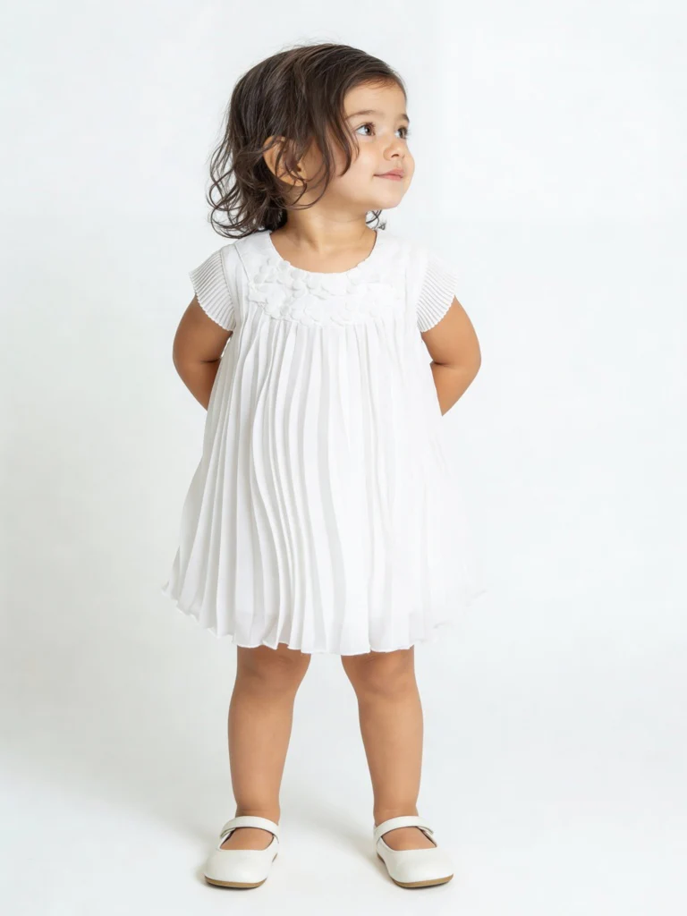 HOP Baby Girls White Accordion-Pleated A-Line Dress