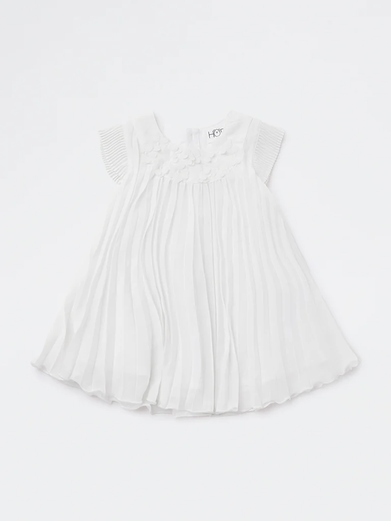 HOP Baby Girls White Accordion-Pleated A-Line Dress - Image 2