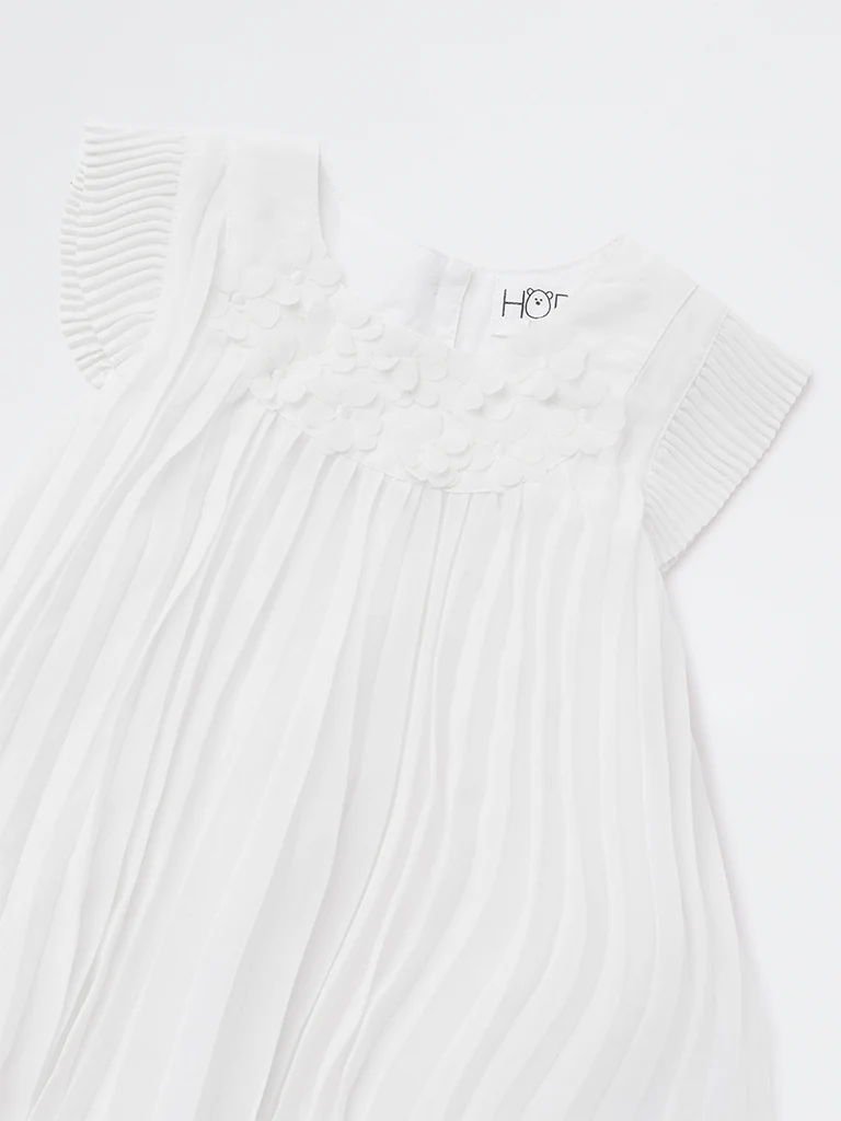 HOP Baby Girls White Accordion-Pleated A-Line Dress - Image 4