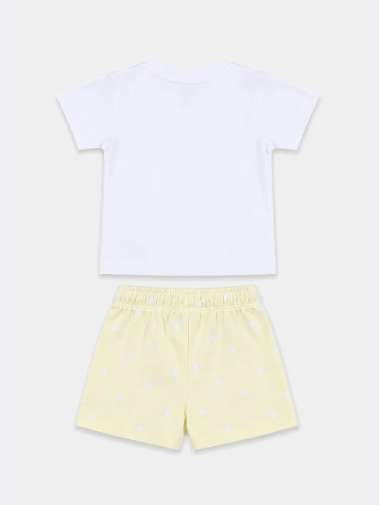HOP Baby Girls White and Yellow Printed Cotton T-Shirt and Shorts Set - Image 2