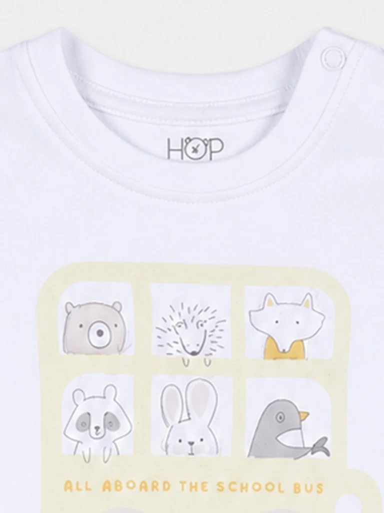 HOP Baby Girls White and Yellow Printed Cotton T-Shirt and Shorts Set - Image 3