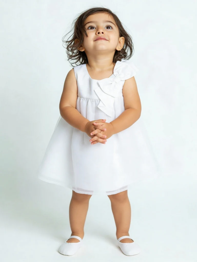 HOP Baby Girls White Bow-Detailed Fit-and-Flare Dress