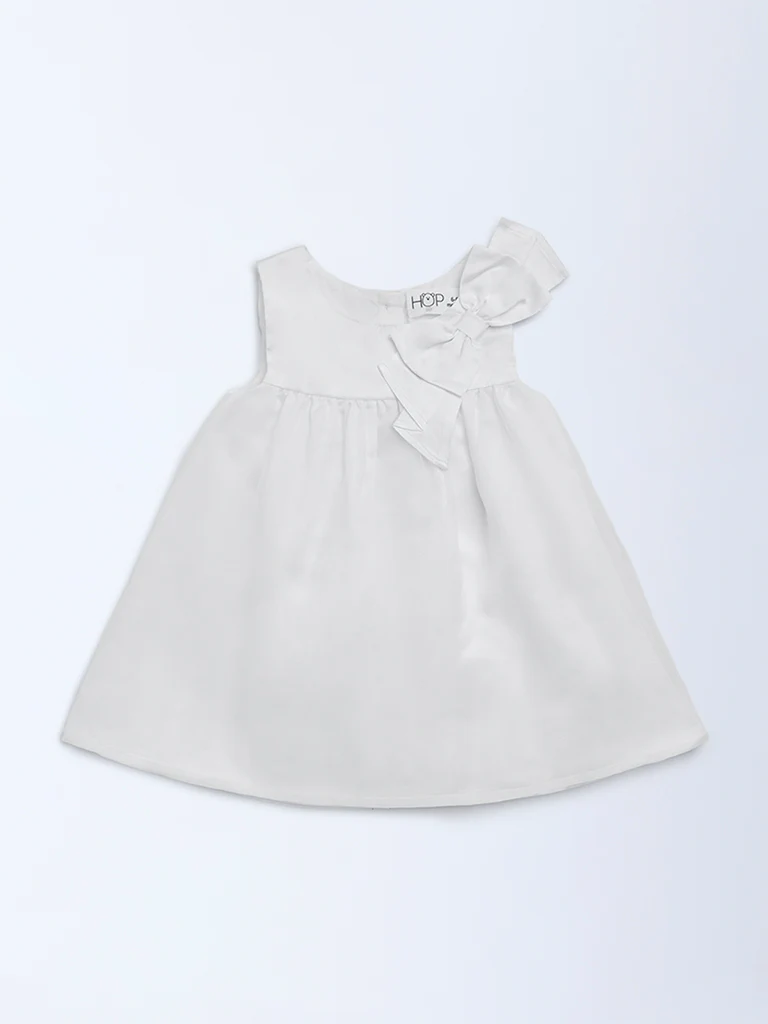 HOP Baby Girls White Bow-Detailed Fit-and-Flare Dress - Image 2