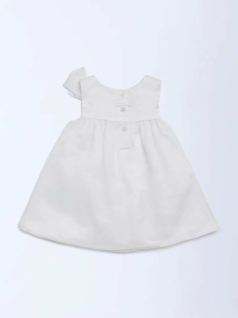 HOP Baby Girls White Bow-Detailed Fit-and-Flare Dress - Image 3