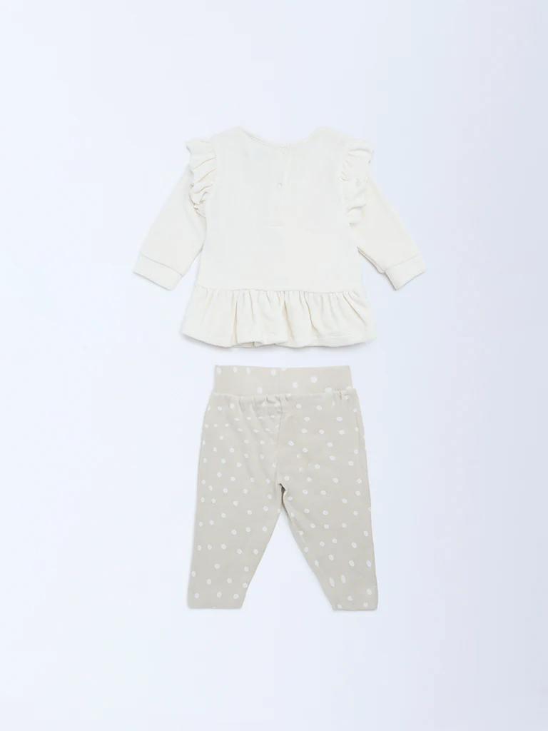 HOP Baby Girls White Cotton-Blend A-Line Dress with Pants Set - Image 3