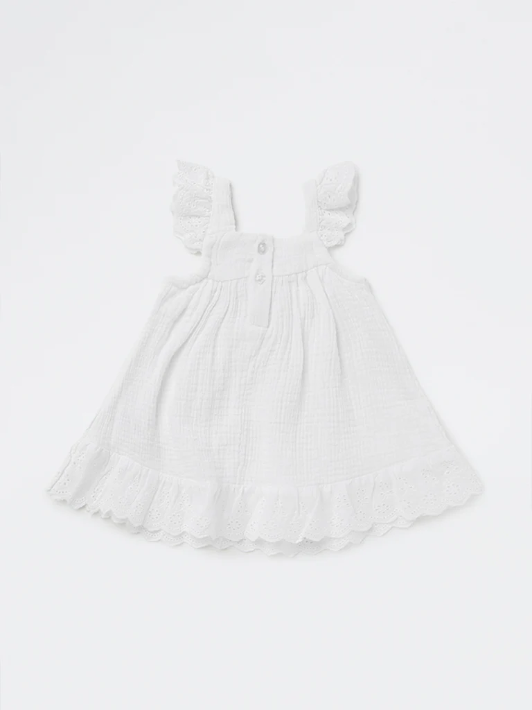 HOP Baby Girls White Crinkle-Textured A-line Cotton Dress - Image 2