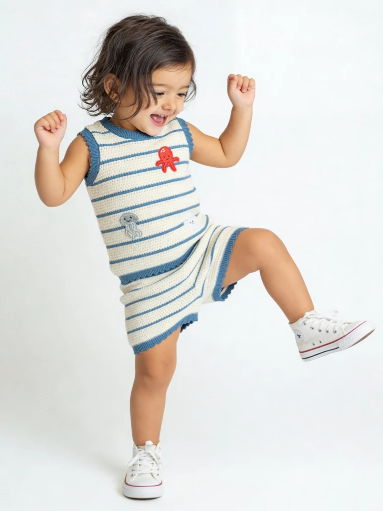 HOP Baby Girls White Crochet-Knit Cotton Top and Shorts Set