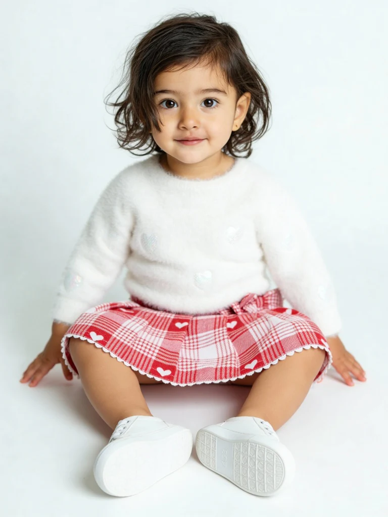 HOP Baby Girls White Embellished Fleece Sweater