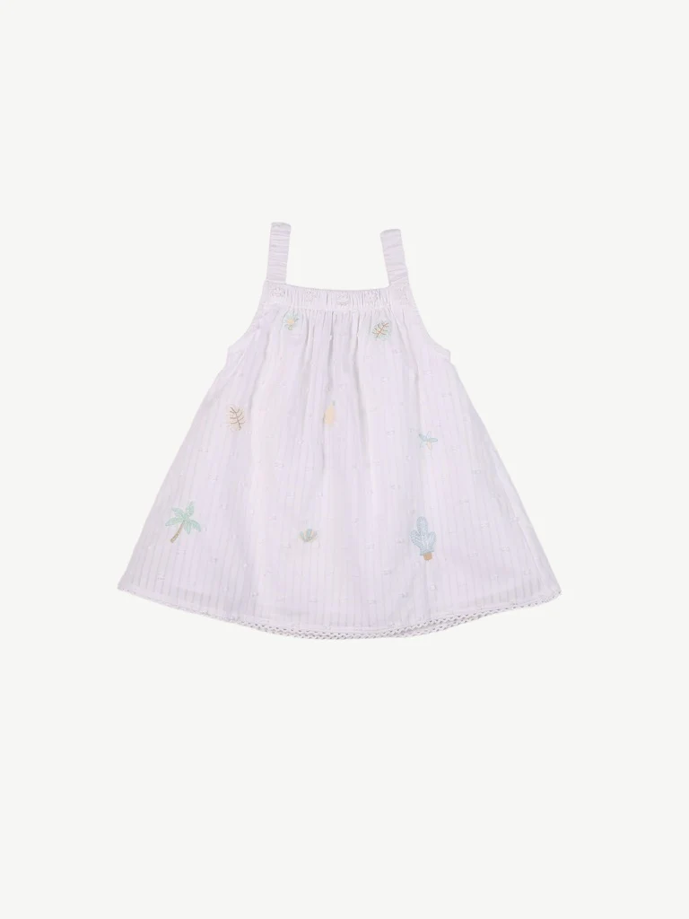 HOP Baby Girls White Embroidered Cotton Dress - Image 2