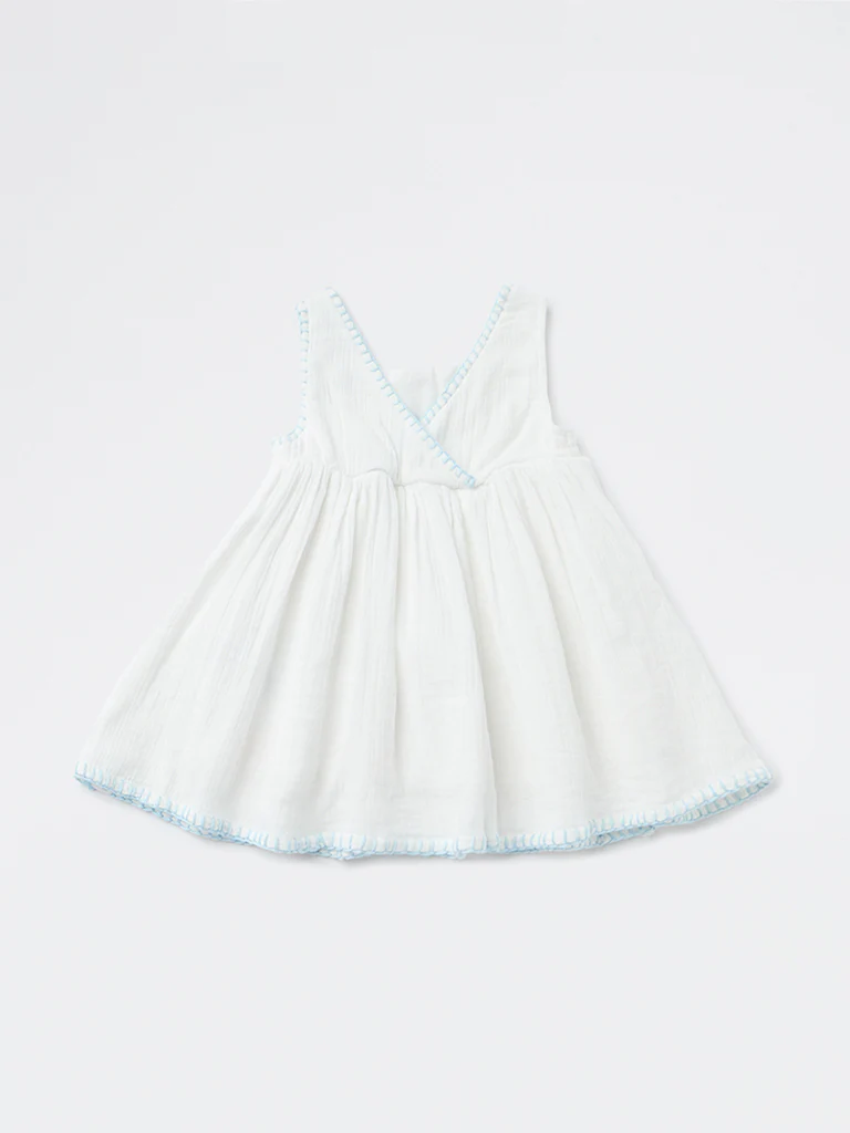 HOP Baby Girls White Embroidered Cotton Dress - Image 3