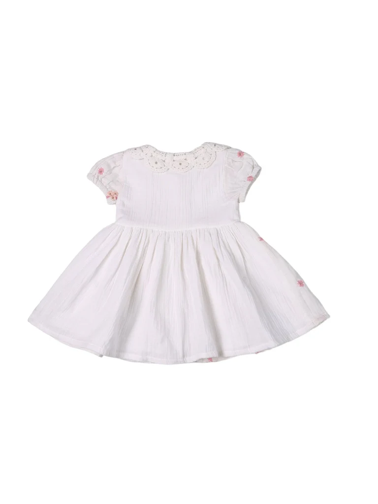 HOP Baby Girls White Floral Embroidered Cotton Dress - Image 4