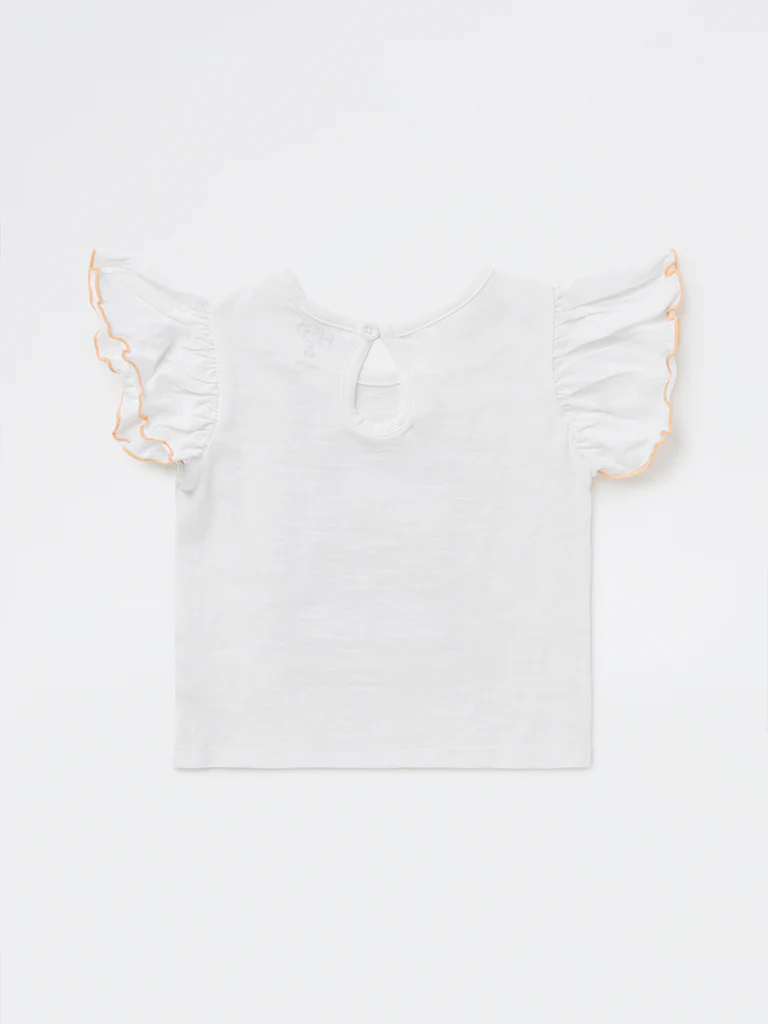 HOP Baby Girls White Graphic Printed Cotton Top - Image 3