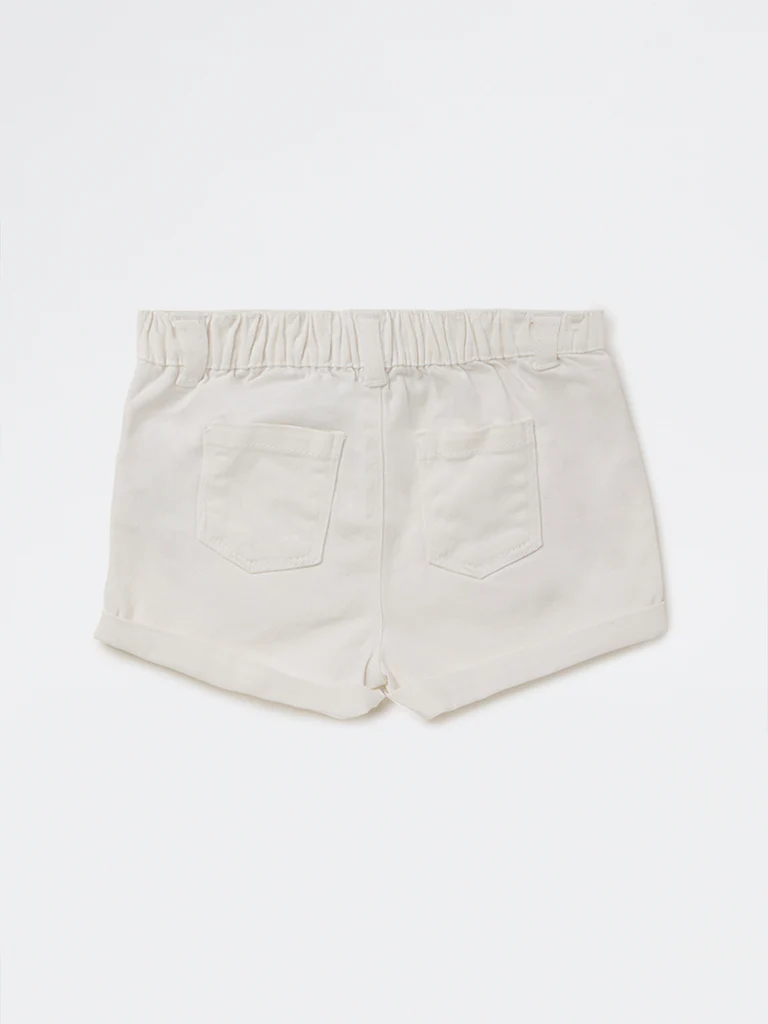 HOP Baby Girls White High-Rise Denim Shorts - Image 4
