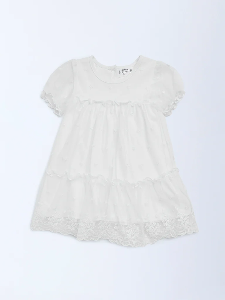 HOP Baby Girls White Lace Detailed Tiered Dress - Image 2