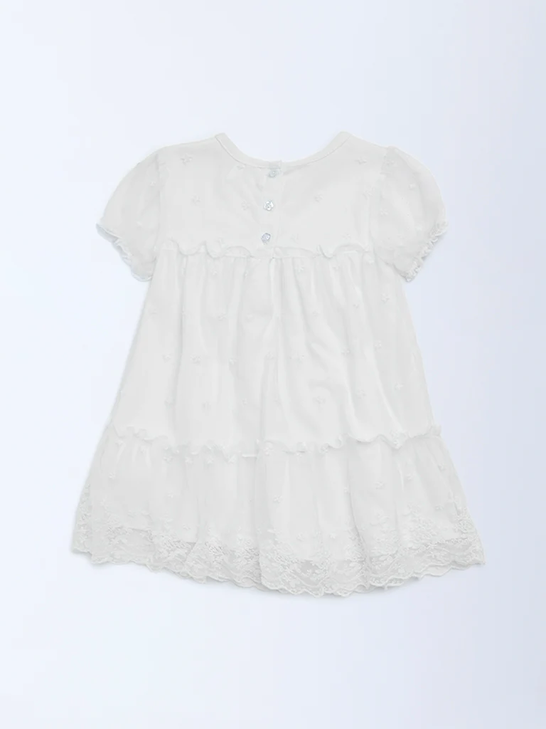 HOP Baby Girls White Lace Detailed Tiered Dress - Image 3