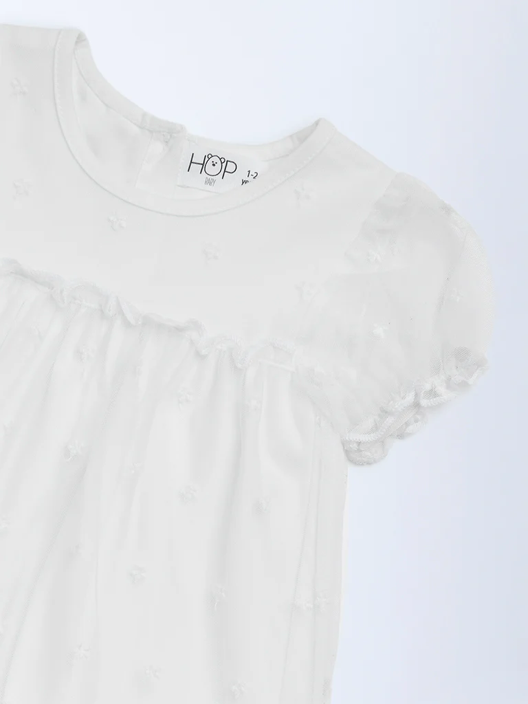 HOP Baby Girls White Lace Detailed Tiered Dress - Image 4