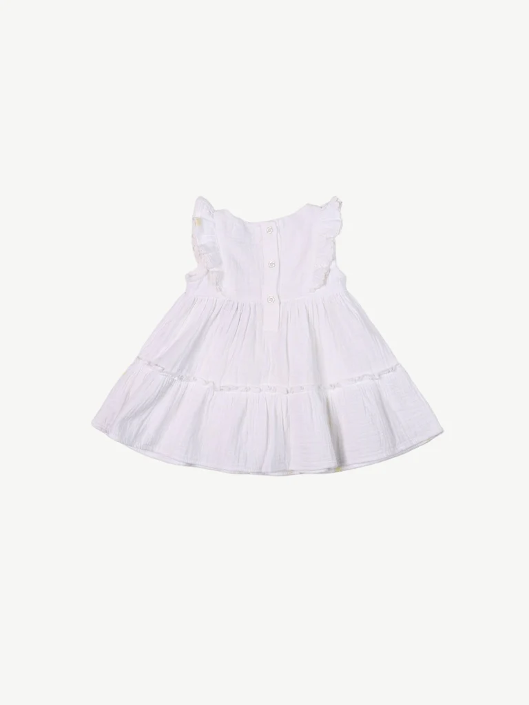 HOP Baby Girls White Printed Cotton A-line Dress - Image 3