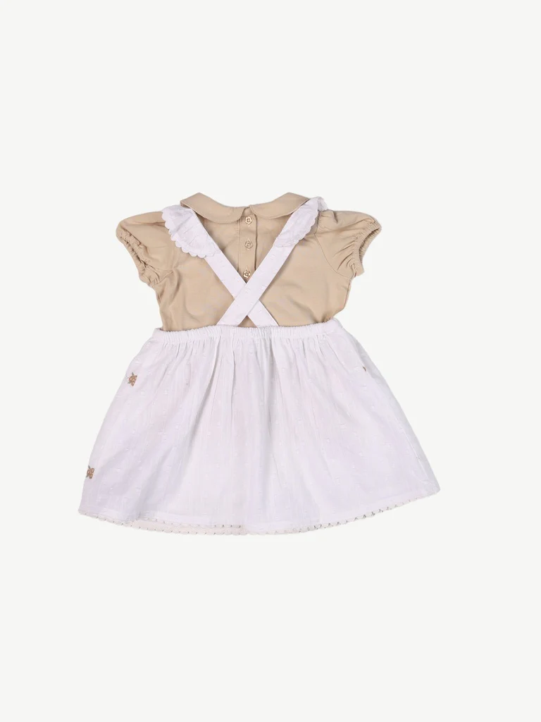 HOP Baby Girls White Printed Cotton Pinafore and T-Shirt Set - Image 3