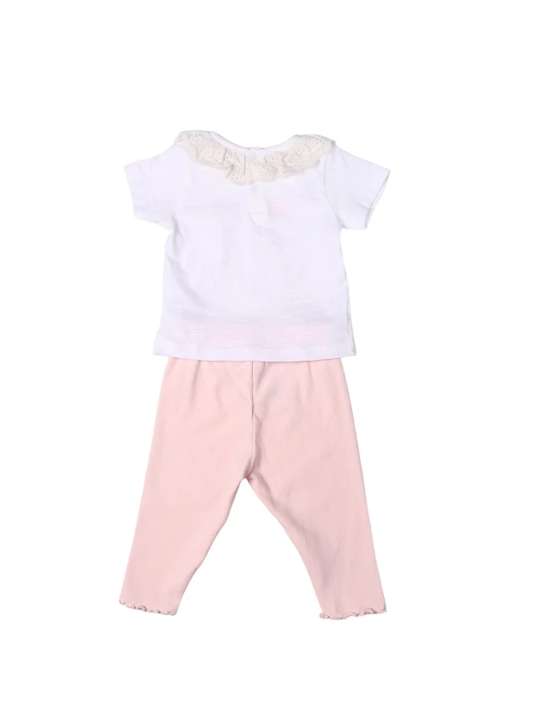 HOP Baby Girls White Printed Cotton Top and Pants Set - Image 4