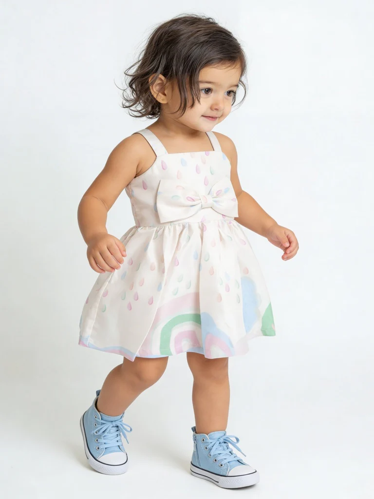 HOP Baby Girls White Printed Fit-and-Flare Dress